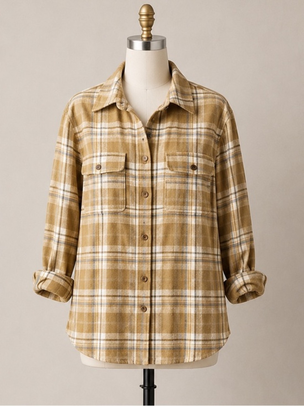 Princess Polly Beige Plaid Flannel Shacket Button Front Oversized Jacket